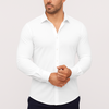 Classic white stretch shirt front view detail