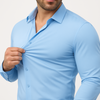 Sky blue stretch dress shirt side view